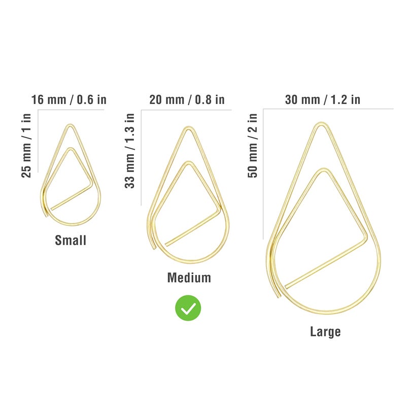 DeedyGo 120 Pieces Gold Paper Clips Teardrop Medium Stainless Steel Drop-Shaped Paper Clips for Office School Supplies Wedding Invitations Scrapbooking Bookmarks Kids Women Planners (1.3 inch) by DEEDYGO - Image 2